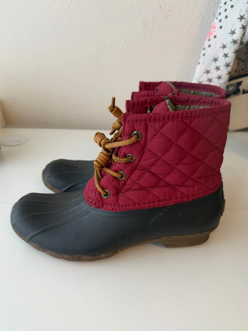 Sperry Top Sider Quilted Waterproof Rubber Duck Boots Women's Size 6.5 Red